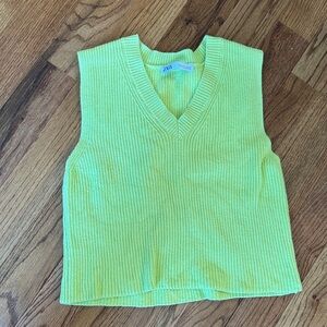 Zara Neon Lime V-Neck Knit Vest